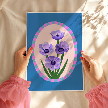 Anemone Floral Art Print Blue, 3 of 4