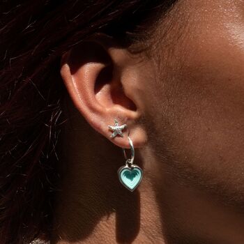 Geometric Turquoise Heart Charm Hoop Earrings, 3 of 6
