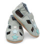 Dotty Fish Grey Star Soft Leather Baby Sandals With Barefoot Soles, thumbnail 3 of 7