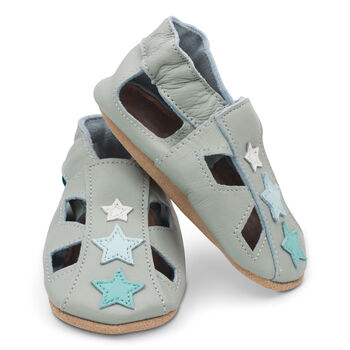 Dotty Fish Grey Star Soft Leather Baby Sandals With Barefoot Soles, 3 of 7