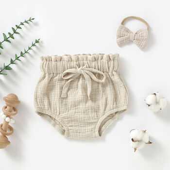 Organic Cotton Muslin Baby Bloomers And Headband Set, 3 of 5