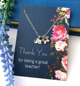 Sterling Silver Flower And Leaf Teacher Necklace, 3 of 11