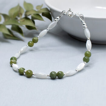 Jade Bracelet With Mother Of Pearl, Sterling Silver Or 14ct Gold Fill, 2 of 4