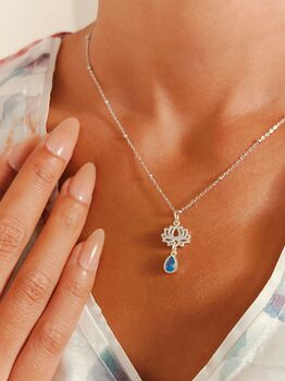 Lotus Blue Cubic Zirconia Sterling Silver Necklace, 8 of 10