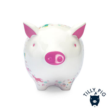 Tilly Pig Unicorn And Rainbows Piggy Bank, 4 of 9