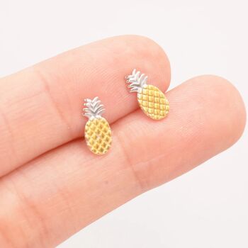 Pineapple Stud Earrings In Sterling Silver, 2 of 11