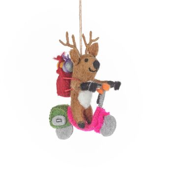 Handmade Felt Comet The Reindeer Decoration, 2 of 2