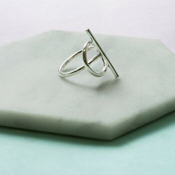 T Shape Overlapping Sterling Silver Minimalist Ring, 7 of 9