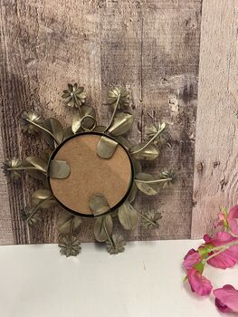 15cm Round Decorative Mirror Gold Metal Flower Design, 5 of 6