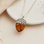 Personalised Sterling Silver Amber Acorn Pendant Necklace, thumbnail 4 of 10