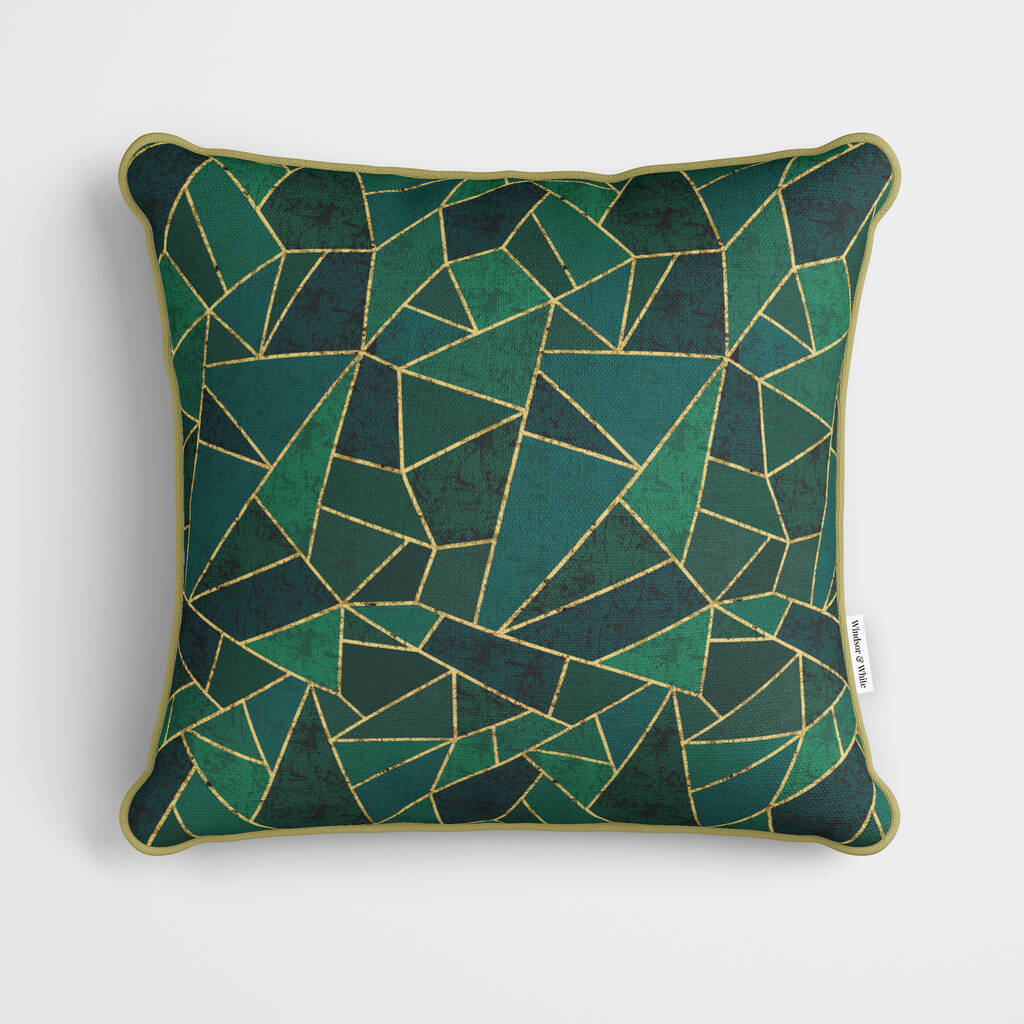 Green Geometric Tile Cushion By MBT Studio