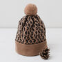 Lambswool Knitted Leopard Pom Pom Hat, thumbnail 4 of 12