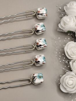 Set Of Five Ceramic Floral Wedding Hair Pins, 12 of 12