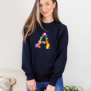 Floral Initial Embroidered Sweatshirt In Navy, 2 of 3
