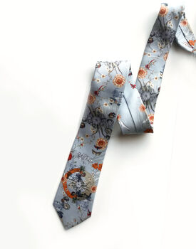 'Evolution' Silk Men's Tie Pale Blue Floral Design, 5 of 5
