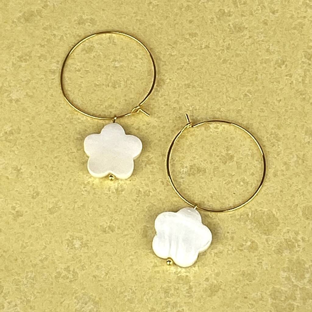 24k Gold Plated Mother Of Pearl Flower Hoop Earrings By Aloë Earrings