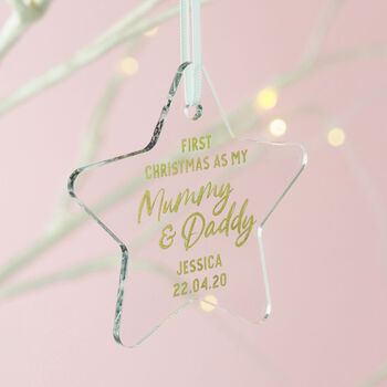 Mummy And Daddy First Christmas Star Decoration, 2 of 4