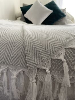 Light Grey Herringbone Soft Cotton Bedspread, 3 of 8