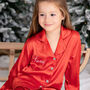 Personalised Girl's Luxury Red Christmas Silky Satin Pyjamas, thumbnail 1 of 12