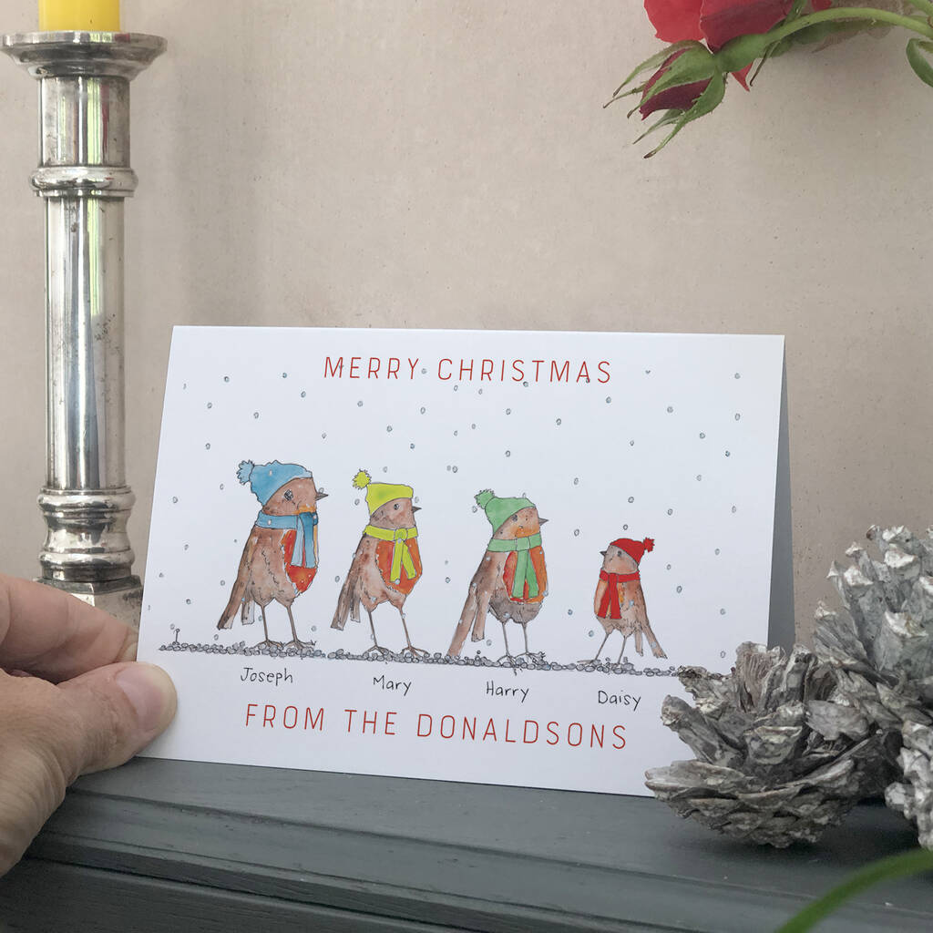 Personalised Robin Family Christmas Cards, 1 of 3