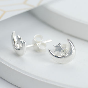 Sterling Silver Moon And Star Earrings, 3 of 6