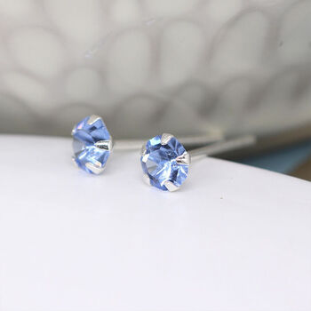 Extra Tiny Blue Cz Earrings In Sterling Silver, 2 of 10
