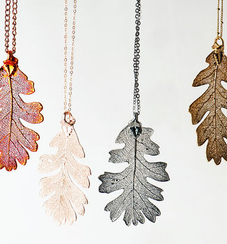 Large Lacey Oak Real Leaf Necklace, 2 of 9