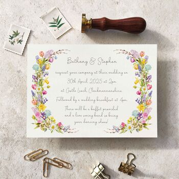 Spring Flowers Flat Evening Wedding Invitations, 6 of 8