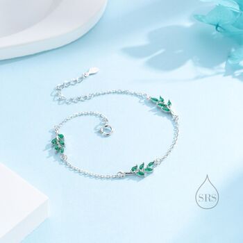 Emerald Green Cz Leaf Motif Bracelet, 2 of 12