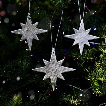 Silver Star Hanging Decoration, Set Of Four, 3 of 7