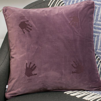 Family Handprints Personalised Velvet Cushion, 2 of 3