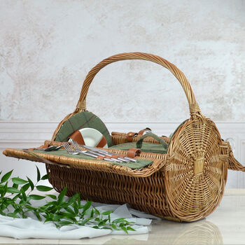 Green Tweed Picnic Hamper For Two, 3 of 5