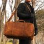 Genuine Leather Holdall Luggage Worn Look Light Brown, thumbnail 3 of 9