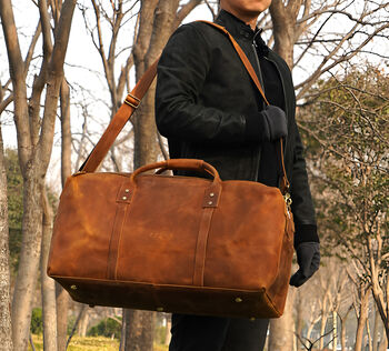 Genuine Leather Holdall Luggage Worn Look Light Brown, 3 of 9