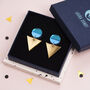 Teal And Blue Geometric Triangle Dangle Earrings, thumbnail 1 of 5