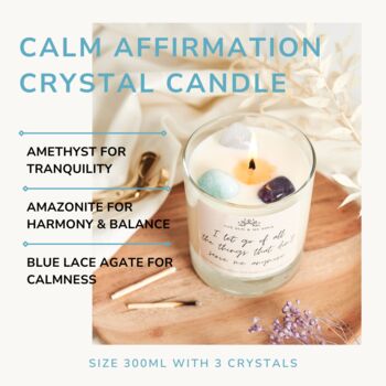 Calm Affirmation Crystal Candle With Three Crystals, 2 of 5