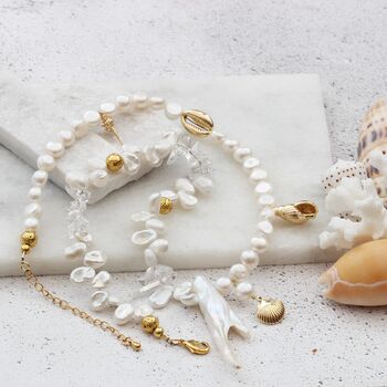 Statement Pearl Necklace With Gold Plated Seashells, 4 of 7