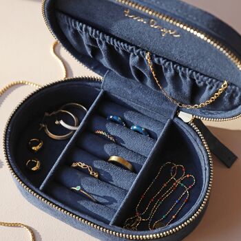 Sun And Moon Embroidered Oval Jewellery Case In Navy, 2 of 4