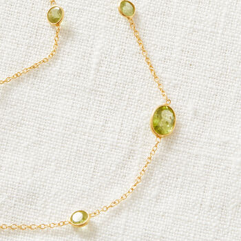 Green Peridot Pebble Gold Plated Silver Chain Necklace, 3 of 11