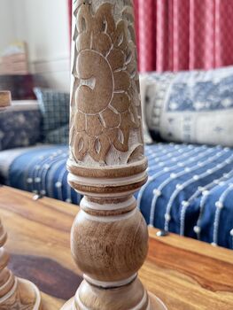 Mango Wood Pillar Candle Holder Set Of Two, 7 of 9
