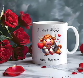 Valentines Day Mug Highland Cow Personalised Mug, 2 of 5