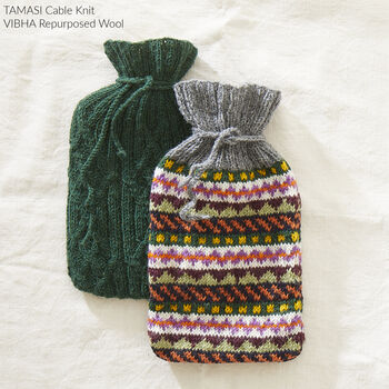Fair Trade Cable Handknit Wool Hot Water Bottle Cover, 7 of 9