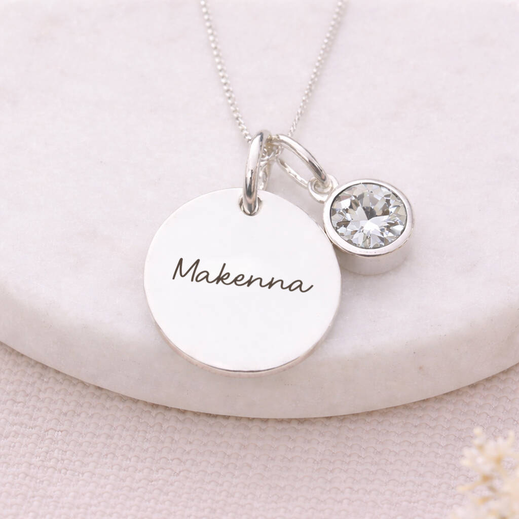 Personalised Sterling Silver April Birthstone Cubic Zirconia Pendant Necklace, 1 of 8