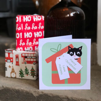 Personalised Wobbly Eyed Cat Christmas Card, 5 of 5