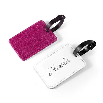 Personalised Pink Glitter School Bag Tag, 2 of 2