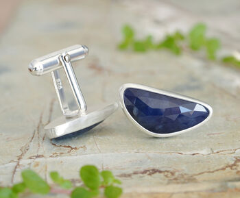 17ct Sapphire Cufflinks In Sterling Silver, 2 of 2