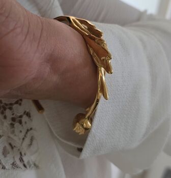18 K Gold Silver Sculptural Cuff Bracelet Floral Waterproof Open Bangle, 2 of 13