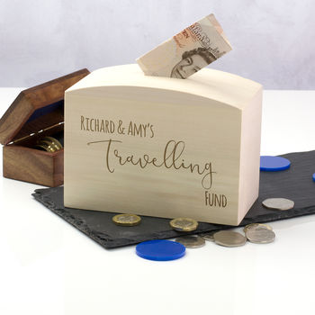 Personalised Travelling Fund Money Box, 2 of 3