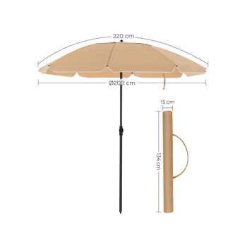 200 Cm Taupe Beach Umbrella Parasol With Air Vent, 6 of 6