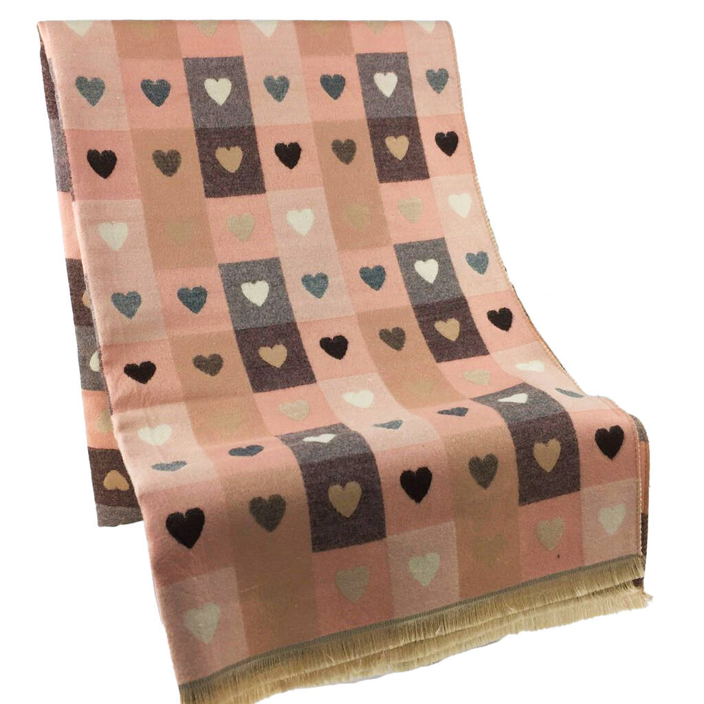 Love Heart Gingham Winter Scarf In Pale Pinks, 1 of 2